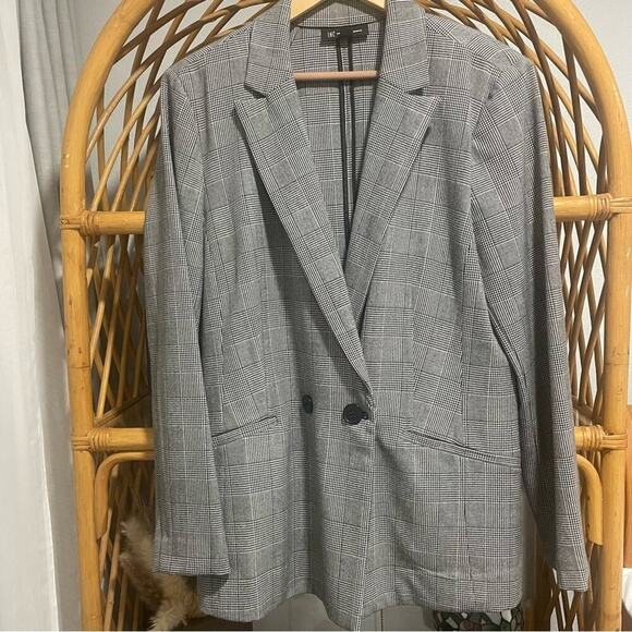 INC International Concepts Size XL Black/White Glen Plaid Blazer Double Breasted - Picture 2 of 7
